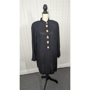 Vintage August Max Women's X Black  Linen Blend Cardigan Tribal Witchy Boho USA